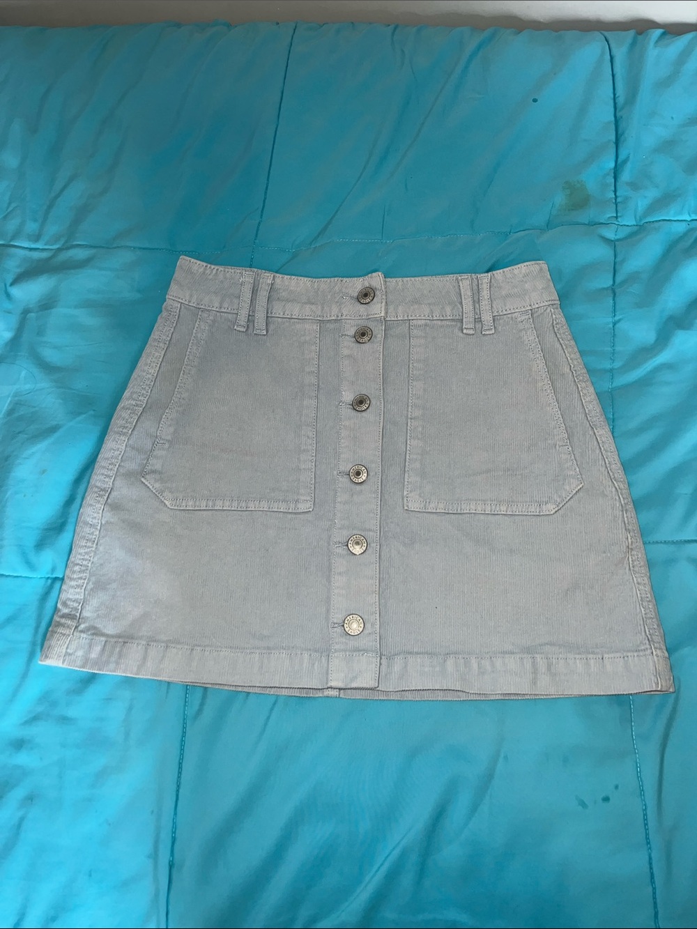 American Eagle Outfitters Light Gray Button-Front Mini Skirt